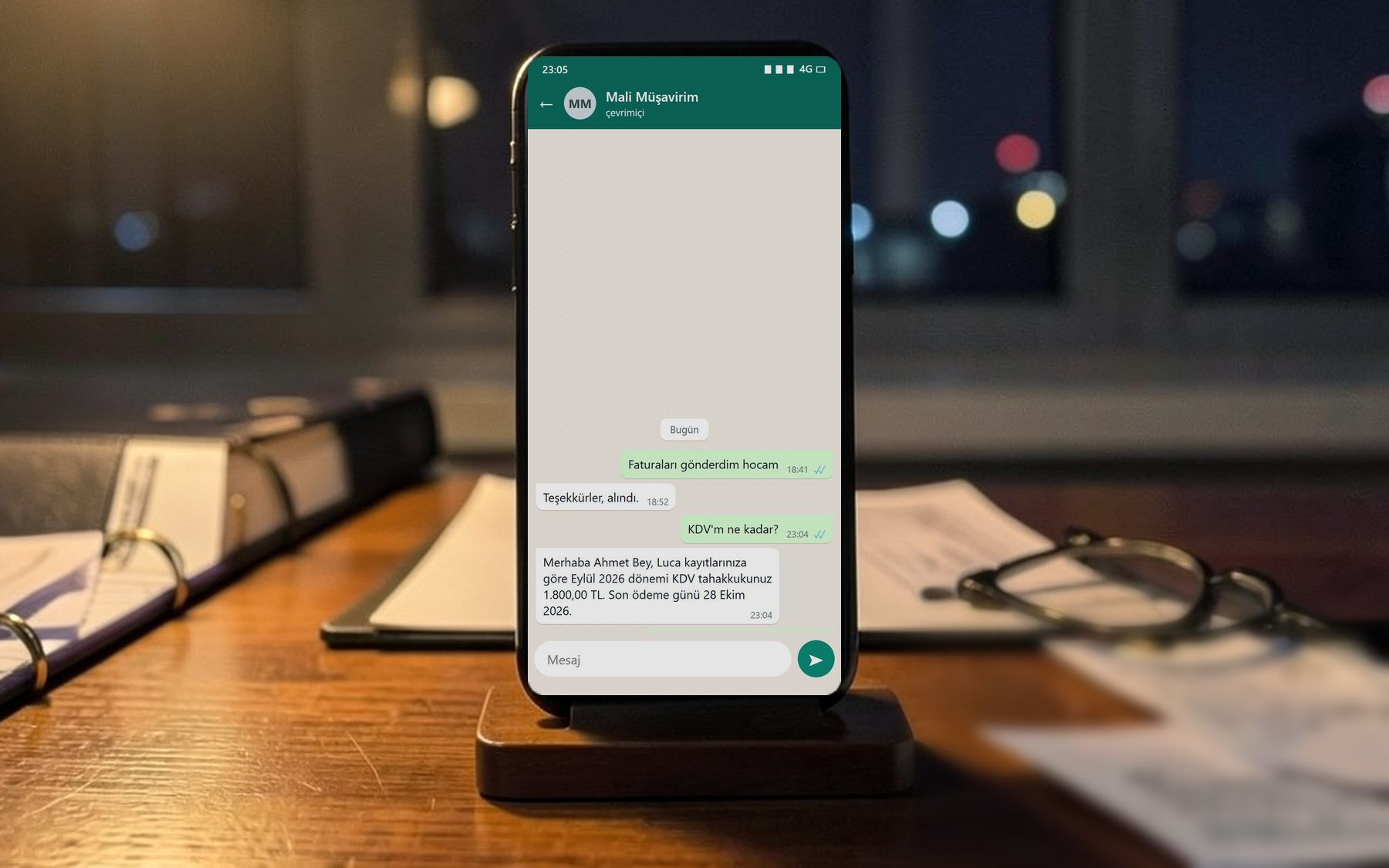 Gece, müşavirlik masasında telefon: mükellef KDV tutarını soruyor, Luca kaydına dayanan cevap gelmiş (örnek veri)